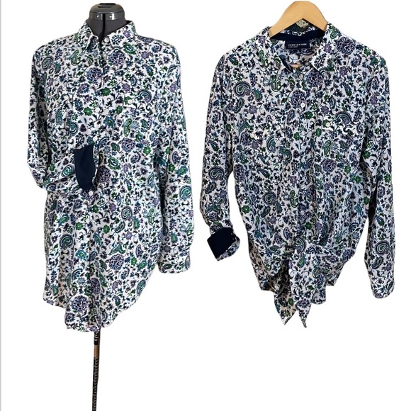 Jones New York Paisley Print Button Down Blouse Size XL - Picture 1 of 16